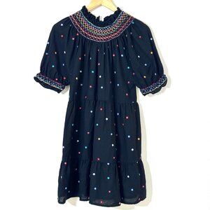 Sezane MARJORIE Tiered Puff Sleeve Dress Oversized Rainbow Smocked Embroidered
